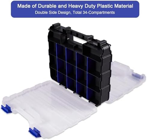AIDY-PRO Small Parts Organizer Box Storage Case Tools Box Organizer Double Side 34 Compartments Hardware Organizers with Removable Plastic Dividers for Screws Nuts Nails Bolts, 2 Pack - Image 3