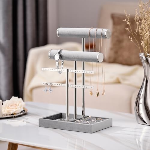 Jewelry Organizer Stand for Necklaces, Bracelets, Earrings, Rings, Grey - Image 3