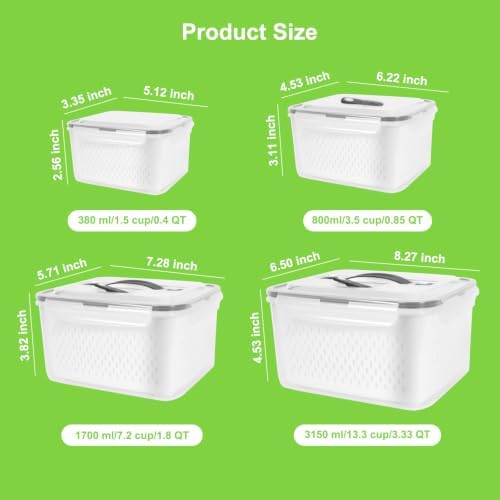 4 Pack Fridge Fruit Storage Containers with Colander, Vent and Handle - Image 3