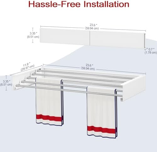 Wall Mounted Drying Rack 23.6", Foldable Laundry Drying Rack with Stainless Steel Rods, Retractable Laundry Space Saver for Indoor & Outdoor Use, Include Wall Template - Image 2