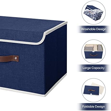 ANMINY Fabric Storage Box Bins with Lids, Blue, 15"x10"x10" - Image 4