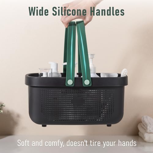 Portable Shower Caddy Basket with Handle Plastic Storage Basket Black Green - Image 5
