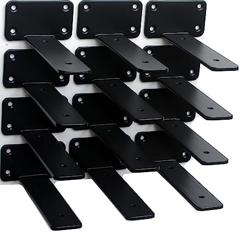12 Pack - 5 inch Black Hidden L Shelf Bracket (1/5 Inch Thicked) Iron Floating Shelf Brackets Rustic Industrial Metal Brackets for Shelf Support by MHMYDZ