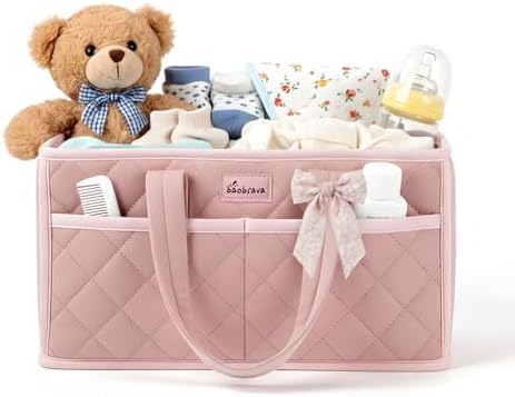 Diaper Caddy Organizer For Changing Table,Dutch Velvet Baby Diaper Caddy With 3 Removable Compartments &4 Side Pockets,Portable Diaper Basket For Car Organizer,Nursery Organizer For Essential Supplies by BaobravaDirect
