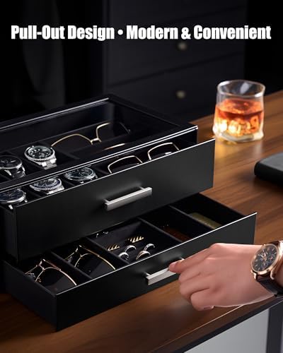 ProCase Watch Case, Mens Jewelry Box for 6 Watch & 5 Sunglasses -Black - Image 4