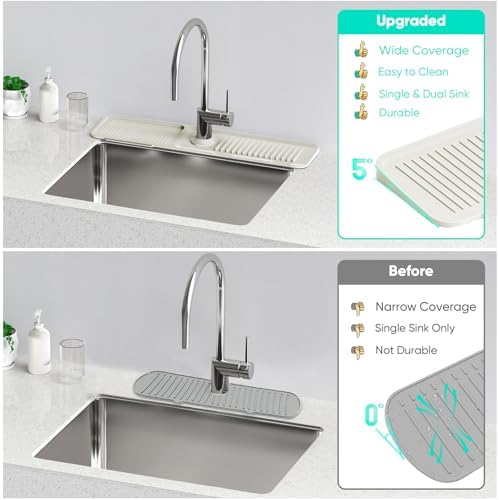 24'' Faucet Mat for Kitchen Sink [5°Slope Fast Self-draining] Faucet Mat Kitchen Sink Splash Guard Silicone Sink Faucet Mat Splash Guard Kitchen Sink Area Tidy Splash Faucet Guard Draining Mat-Beige - Image 6