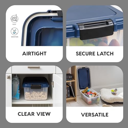 IRIS USA Airtight Dog Food Storage Container, Up to 14 lbs, Dog Cat Bird and Other Pet Food Treats Storage Bin, Dog Cat Wet Food Cans, Keep Fresh, BPA Free, Stackable, Navy - Image 4