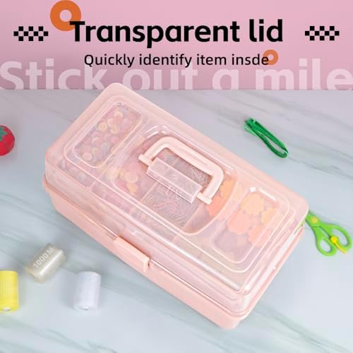 TERGOO 14in 3-Layer Multipurpose Craft Organizers and Storage with Adjustable Dividers, Portable Tackle Box, Folding Art & Craft Case for Medicine, Tool, Sewing Organizer (Pink, X-Large) - Image 5