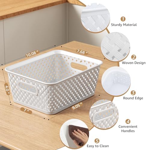MaxGear 3 Pack Plastic Storage Baskets, Medium, White - Image 2
