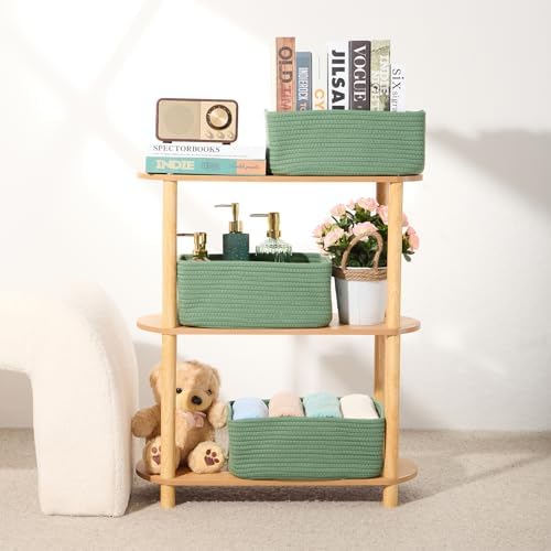 MiniArk Small Storage Baskets for Organizing | Closet Organizer Bins | Shelf Toy Basket | Woven Rope Baskets | Cube Decorative Box | Shallow Basket | 13x8.5x5.1” | 3 Packs Green - Image 6