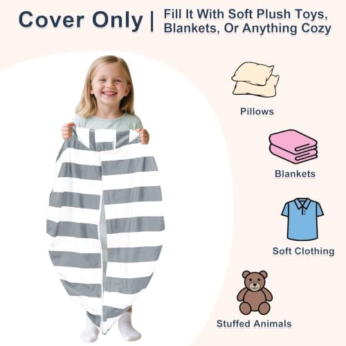 Lukeight Stuffed Animal Storage Bean Bag Chair Cover for Kids, Velvet Plush Toy Organizer Seat, Cover Only, No Filling Included, Long YKK Zipper, Side Pocket, Large 27"D x 16"H - Image 2