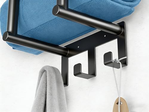 Bethom Towel Racks for Bathroom Wall, Black Small Towel Holder with Hooks - Image 3