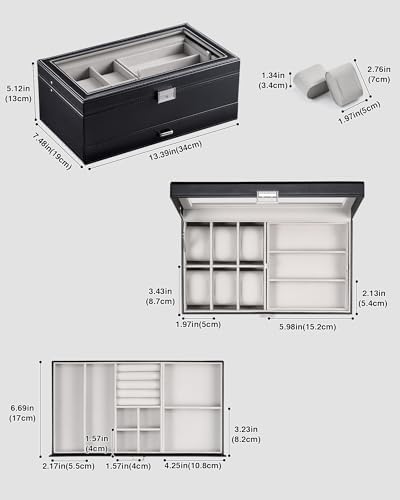 ProCase Mens Jewelry Box, 6 Slot Watch Box & 3 Slot Sunglass Holder -Black - Image 6