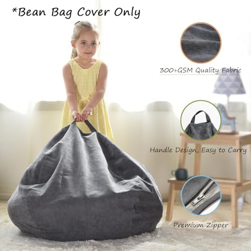 YuppieLife Stuffed Animal Storage Bean Bag Cover, 38" Canvas Toy Organizer - Image 3