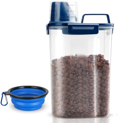 TIOVERY Upgraded Dog Food Storage Container Small, Cat Food Container Airtight, Pet Food Container Dispenser with Pour Spout, Measuring Cup and 4 Seal Buckles for Dogs, Cats, Birds (Blue) by TIOVERY