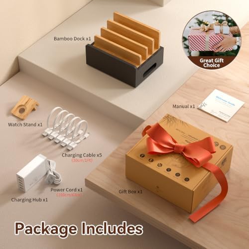 Pezin & Hulin Bamboo Charging Station with USB Charger&Cables-Natural+Black - Image 7