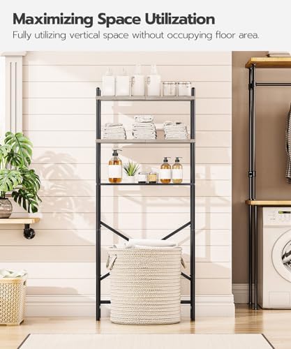 HOOBRO Over the Toilet Storage, 3-Tier Over Toilet Bathroom Organizer, Freestanding Above Toilet Shelf with Adjustable Feet, Space Saving, Easy Assembly, Greige and Black BG63TS01 - Image 5