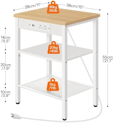 HOOBRO Side Table with Charging Station, Small End Table for Small Space - Image 3