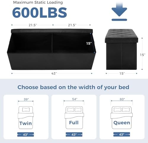 DUMOS 43 Inch Folding Storage Ottoman Bench, Large Ottoman with Storage - Image 3