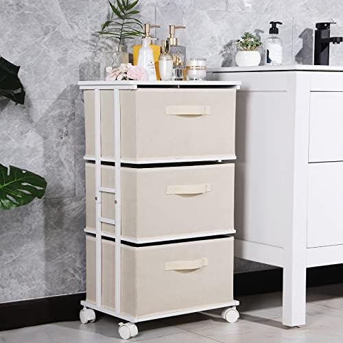 MAX Houser Dresser Tower with 3 Drawers for Bedroom, Fabric Storage Organizer Unit, Chest of Drawers with with WoodTop, Small Vertical Storage for Guest Room, Closet, Entryway(Beige) - Image 5