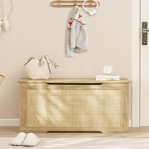usikey 39.4” Storage Chest, Toy Box with 2 Safety Hinges, Toy Chest for Bedroom, Storage Bench with Storage, Shoe Bench, Supports 220 lb, for Living Room, Entryway, Natural - Image 4