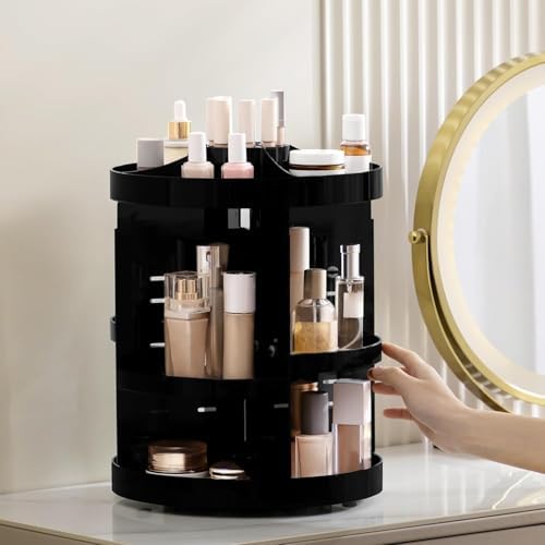 HBlife Extra Large 360 Rotating Makeup Organizer Adjustable Carousel Large Capacity Revolving Perfume Organizer Skincare Organizers Cosmetic Storage Spinning Holder for Vanity, Black - Image 6