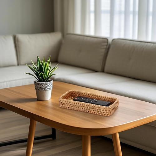 BTSKY Small Remote Basket for Coffee Table Entryway Living Room Rattan - Image 2