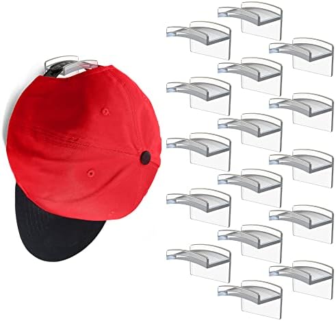 Modern JP Adhesive Hat Hooks for Wall (16-Pack) - Minimalist Hat Rack Design, No Drilling, Strong Hold Hat Hangers - USA Patented, Clear by ModernJP