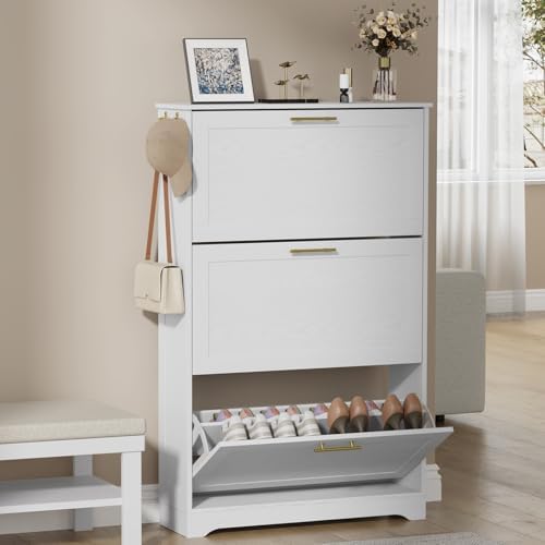 Modern Luxury Shoe Cabinet Organizer with 3 Flip Drawers,31.5" W，White - Image 4