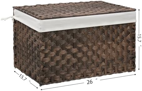 Large Wicker Storage Basket with Lid, 27.7 Gallon (105L), Brown - Image 3