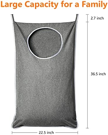 ANSTROUT XL Hanging Laundry Hamper, Extra Large Tear-resistance Door Hamper with 2 Types Hooks for Dirty Clothes, Save Bathroom Space Hanging Laundry Bag (36.5x 22 Inch,Grey) - Image 2