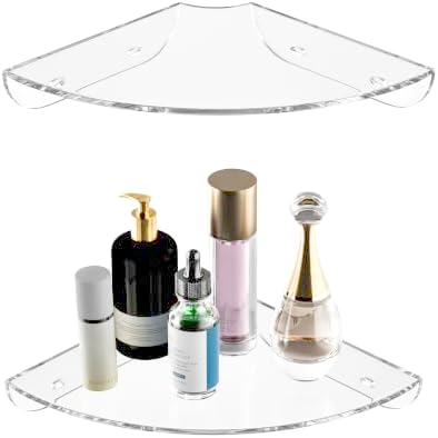 Sezanrpt 7x7 Inch Corner Shelf Wall Mount Set of 2, Acrylic Corner Floating Shelves, Clear Corner Wall Organizer Shelf for Bathroom, Kitchen, Bedroom, Living Room, Dining Room, Office by Sezanrpt