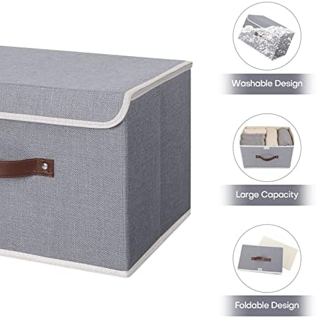 ANMINY Fabric Storage Box Bins with Lids, Gray, 15"x10"x10", 2 Pack - Image 4