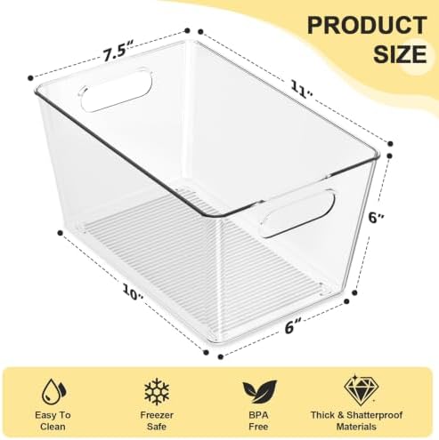 6 Pack Clear Plastic Storage Bins, Kitchen&Pantry Organizer Large - Image 2
