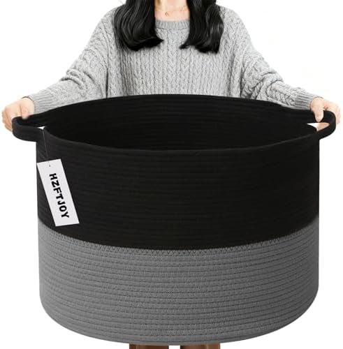 90L Extra Large Blanket Basket,Woven Laundry Basket-Black&Dark Grey by HZFTJOY