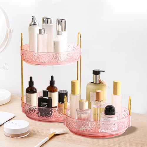 Fangoo Rotating Makeup Organizer for Vanity, 360 Spinning Cosmetic Storage, Perfume Holder for Bathroom Countertop or Dresser (Pink, 3 Tiers) - Image 5