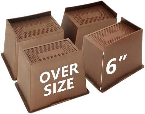 4 Pack Bed Risers 6 inch Heavy Duty Dark Brown, Furniture Risers by HANIHUA