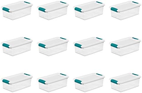 Sterilite 6 Quart Latching Box, Small Clear Plastic Storage, White, 12 Pack by Sterilite