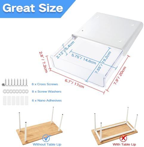 OSPNIEEK Self-adhesive Under Desk Drawer Organizer, 2 Pack Table Hidden Slide Out Large Storage Mounted Desktop Pencil Holder Tray Drawers for Office Home School Stationery Kitchen (White) - Image 5
