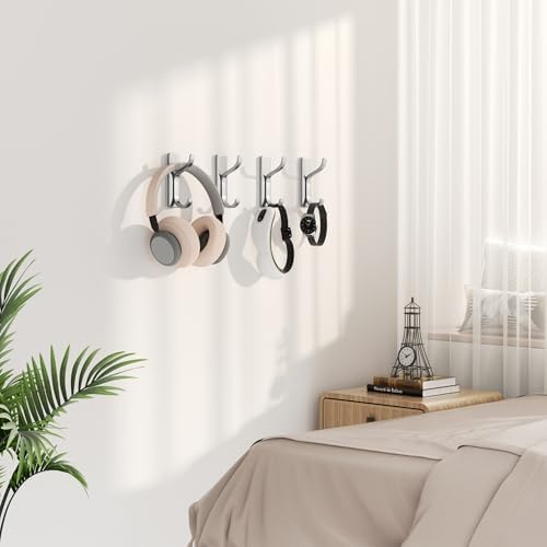 Adhesive Wall Hooks for Towel/Coat,13Lb Strong Stick-On Hooks,Silver 4 Pack - Image 2