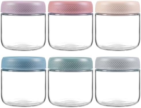 NETANY 6-pack 10oz Glass jars with Airtight Lids, Overnight Oats Containers with Lids, Wide mouth Mason Salad jars, Glass Food Storage Containers for Snacks Yogurt Spice Sugar by NETANY