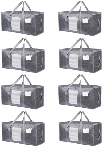 8 Pack Extra Large Moving Bags Heavy Duty 180GSM,130LBS 100L Totes with Visible Window, Zippers & Wrap-Around Handles, Waterproof Reusable, Alt to Moving Boxes, Gray by Unknown