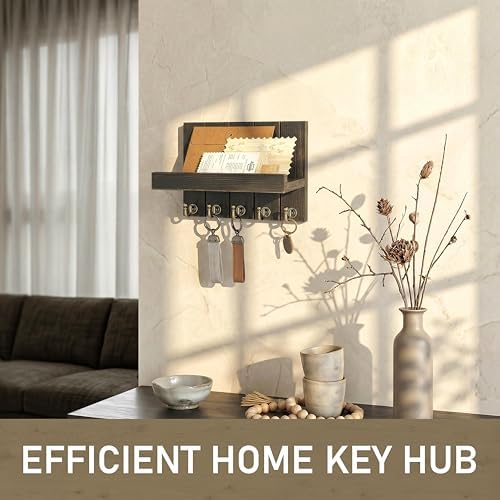 Rebee Vision Key Holder Wall Mount with Shelf for Office, Distressed Black - Image 3