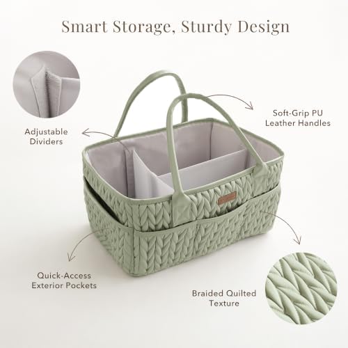 Konssy Baby Diaper Caddy Organizer, Braided Quilted Design with PU Handles - Image 5