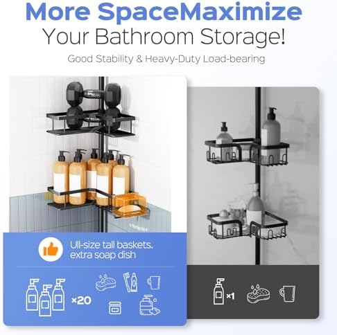 HAMITOR Shower Caddy Tension Pole 4-Tier Corner Storage Bathroom Essentials - Image 5