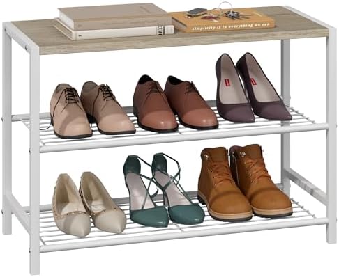 Yusong Shoe Rack Organizer, 3 Tier Industrial Shoe Storage Shelf for Closet Entryway, Narrow Sturdy Metal Shoe Shelves, White by Yusong