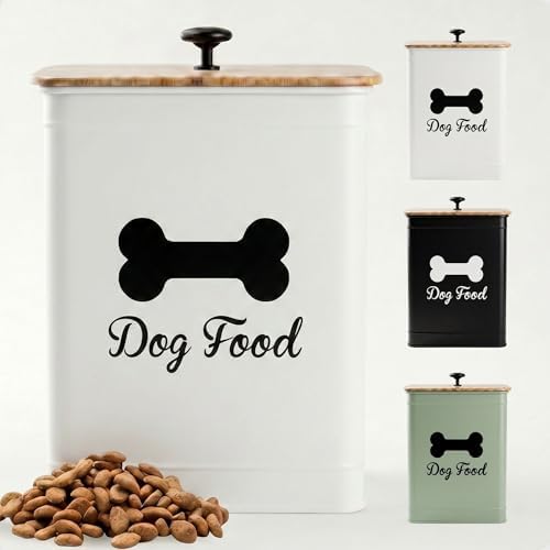 Metal Dog Food Container 5-7lb, 25 Cup w/ Airtight Bamboo Lid, Metal Handle by HBDesignCo