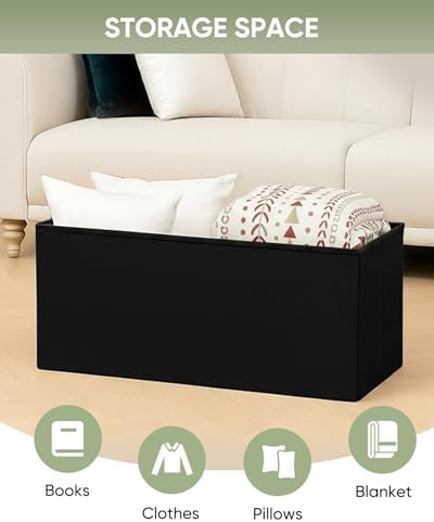 B FSOBEIIALEO Storage Ottoman Bench, 30" Velvet Ottoman with Storage, Black - Image 4