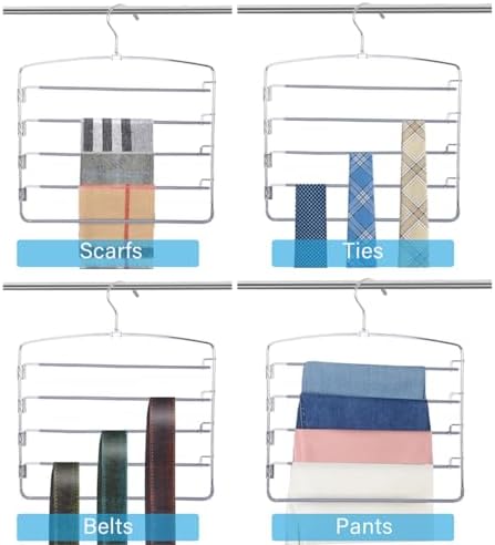 FeeraHozer Pants Hangers Space Saving 3 Pack No Slip 5 Layers Multi Functional Pants Rack Stainless Steel Swing Arm Space Saver Hanger for Trousers Jeans Towels Scarf （Grey） - Image 5