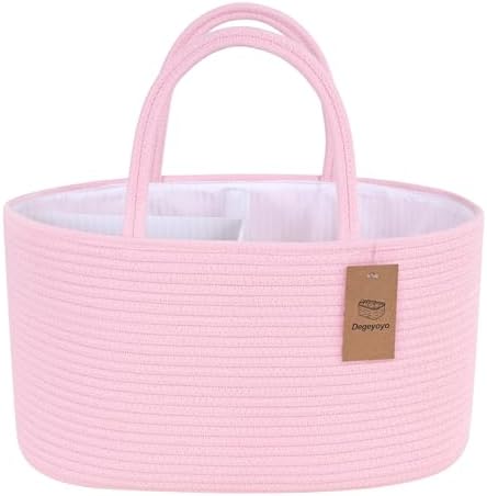 19L Baby Diaper Caddy Organizer, 16.8"x9.8"x9" Cotton Rope Diaper Basket, Changing Table Storage Caddy With Removable Divider, Baby Basket for Nursery, Car, Diapers, Baby Shower Gifts for Newborn by Degeyoyo